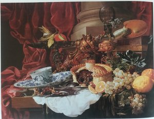 Sumptuous Still Life with Pie, Fruit and Silverware by Carstian Luyckx